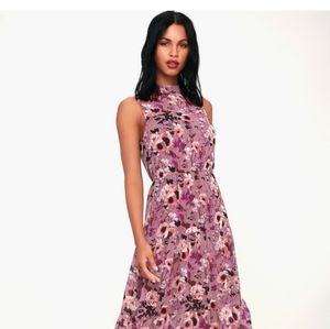 Lulus In My Dreams Mauve Floral Print Midi Dress